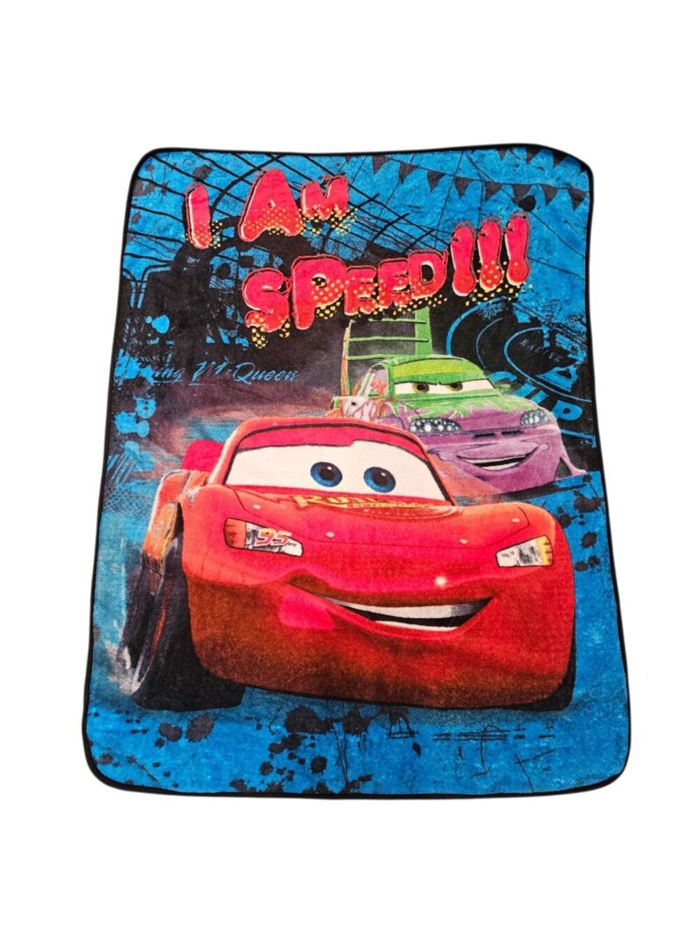 VTG Disney Cars Lightning Mcqueen I Am Speed Toddler Blanket Wingo RARE